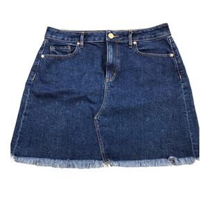 Ann Taylor Loft Mini Jean Skirt With Raw Hem Five Pockets Size 8